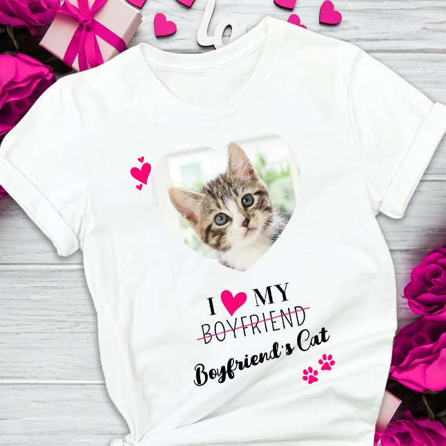 Funny I Love My Boyfriend's Cat Cute Heart Photo T-Shirt (Creator Uploaded)