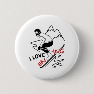 Funny I Love Skiing - Great Snow Lovers Gift 6 Cm Round Badge