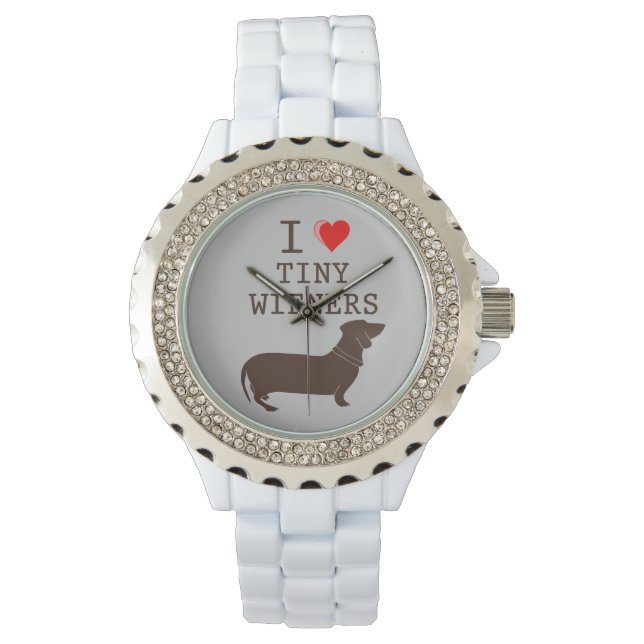 Funny I Love Tiny Wiener Dachshund Silver Plated Watch (Front)