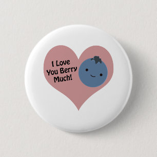 Funny I Love You Berry Much  Cute Kawaii Blueberry 6 Cm Round Badge