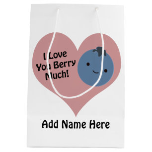 Funny I Love You Berry Much Cute Kawaii Blueberry Medium Gift Bag