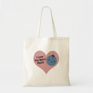 Funny I Love You Berry Much  Cute Kawaii Blueberry Tote Bag