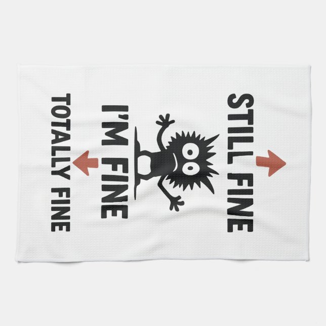 Funny “I’m Fine” Arrows Cartoon T-Shirt Tea Towel (Horizontal)