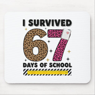 Funny I Survived 67 Days School Leopard Teacher Me Mouse Pad