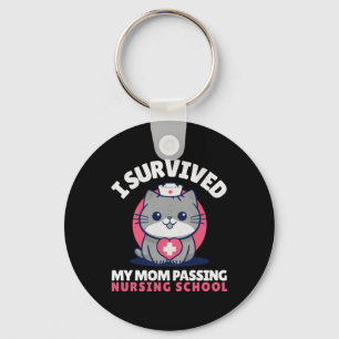 Funny I Survived Mum Ping Nursing School Cute Cat Key Ring