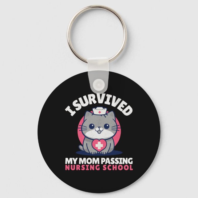 Funny I Survived Mum Ping Nursing School Cute Cat  Key Ring (Front)