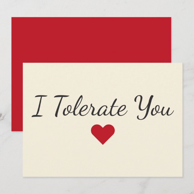 Funny “I Tolerate You” Love Humour Valentine Holiday Card (Front/Back)