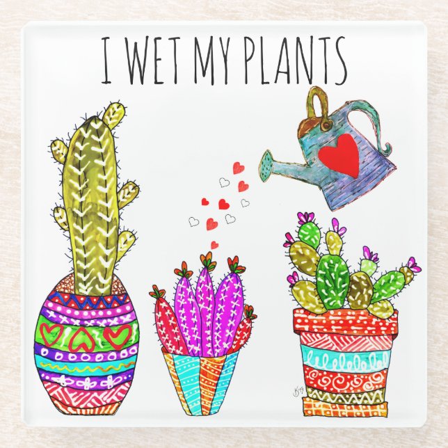 Funny I Wet My Plants Cacti   Glass Coaster (Front)