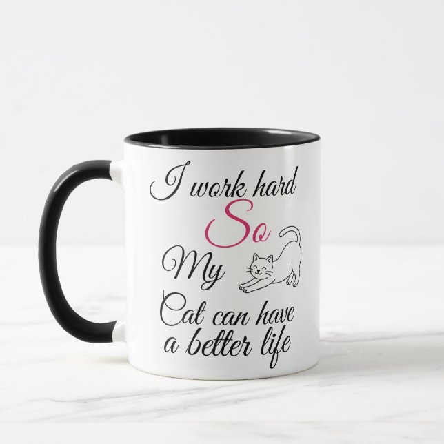 Funny "I Work Hard For My Cat" Customisable Mug (Left)