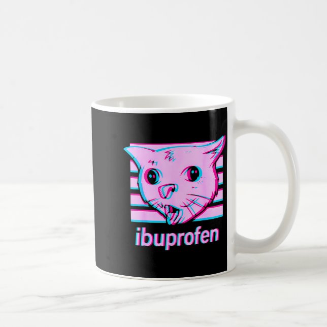 Funny ibuprofen cat meme with cringe feline face coffee mug (Right)