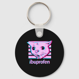Funny ibuprofen cat meme with cringe feline face key ring