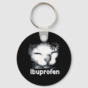Funny Ibuprofen Cat Meme with Cringe Ugly Feline Key Ring