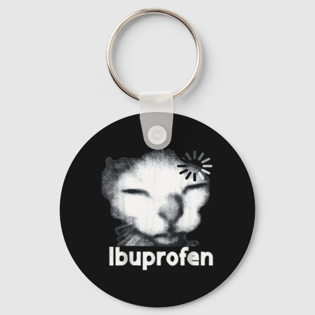 Funny Ibuprofen Cat Meme with Cringe Ugly Feline Key Ring (Front)