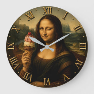 Funny Ice Cream Mona Lisa  Large Clock