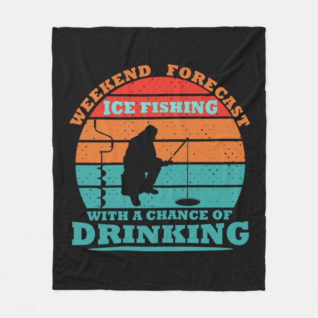 Funny Ice Fishing Fleece Blanket (Front)