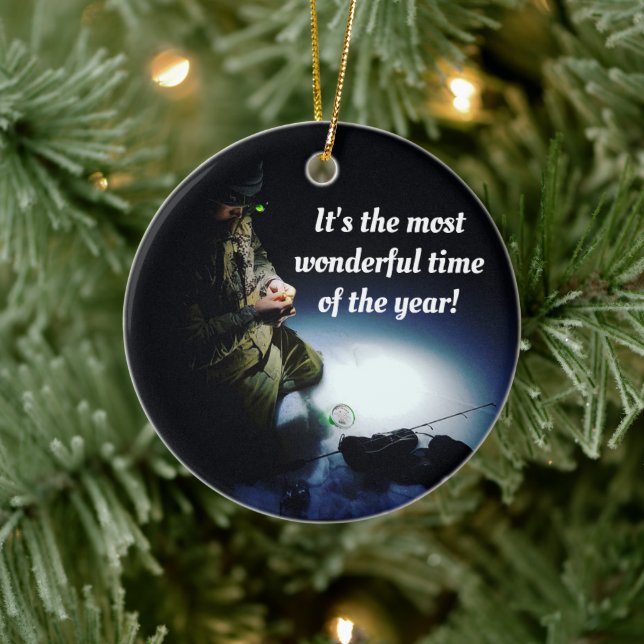 Funny Ice Fishing Holiday Ceramic Ornament (Tree)