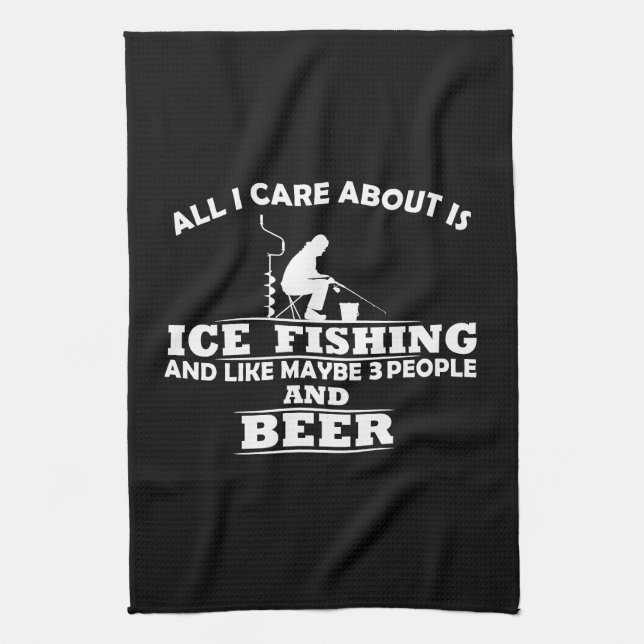 Funny Ice Fishing sayings  Tea Towel (Vertical)