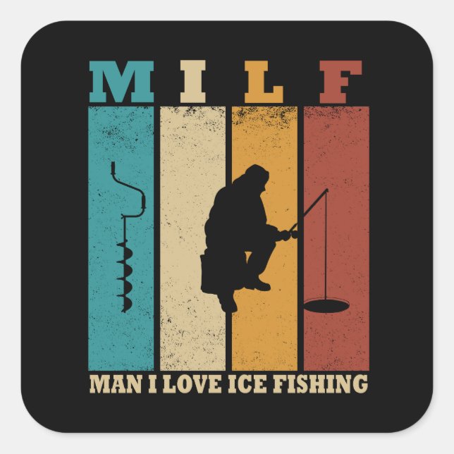 funny ice fishing square sticker (Front)