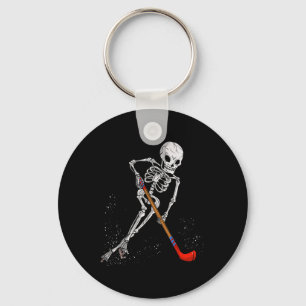 Funny Ice Hockey Gift Skeleton For Men Kids Goalke Key Ring