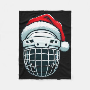 Funny Ice Hockey Helmet Santa Hat Christmas Holida Fleece Blanket