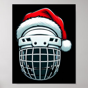 Funny Ice Hockey Helmet Santa Hat Christmas Holida Poster
