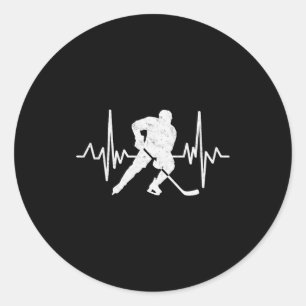 Funny Ice Hockey Player Goalie Heartbeat Hockey Fa Classic Round Sticker