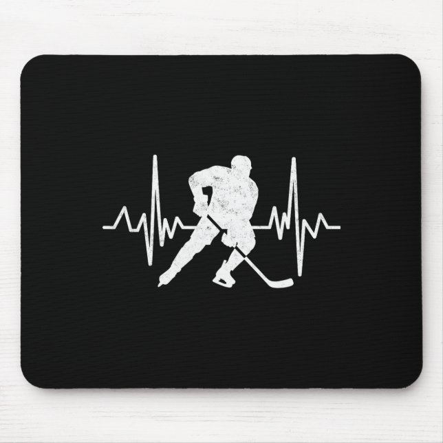 Funny Ice Hockey Player Goalie Heartbeat Hockey Fa Mouse Pad (Front)