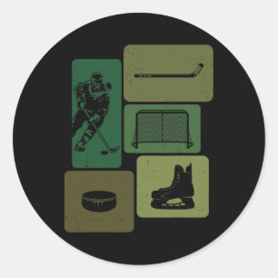 Funny Ice Hockey Puck Stick Winter Game Ice Hockey Classic Round Sticker