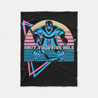 Funny Ice Hockey Retro Shut Your Five Hole  Fleece Blanket
