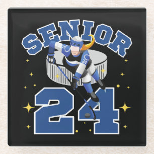 Funny Ice Hockey Senior 2024 Glass Coaster