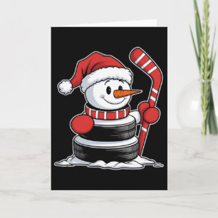 Funny Ice Hockey Snowman Santa Hat Christmas Gifts Card