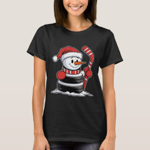 Funny Ice Hockey Snowman Santa Hat Christmas Gifts T-Shirt