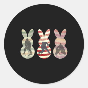 Funny Ice Hockey Sports Easter Bunny Rabbits Easte Classic Round Sticker