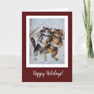 Funny Ice Skating Cats Christmas Card