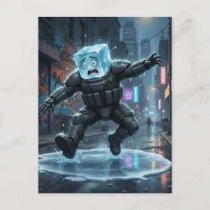 Funny icecube falling on ice postcard