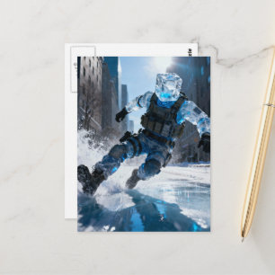 Funny icecube person falling on ice postcard