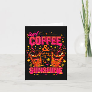 Funny iced coffee sunshine design cute pink orange card