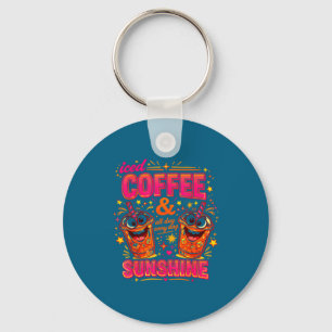 Funny iced coffee sunshine design cute pink orange key ring