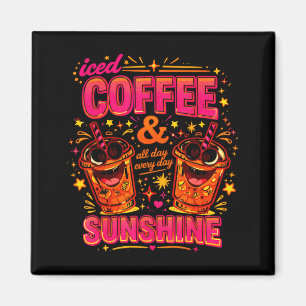 Funny iced coffee sunshine design cute pink orange magnet