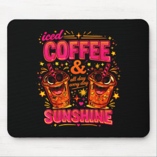 Funny iced coffee sunshine design cute pink orange mouse pad