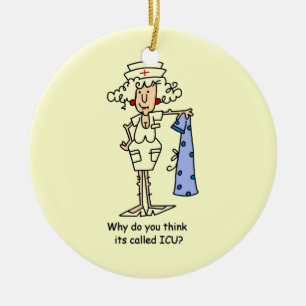 Funny ICU Nurse T-shirts and Gifts Ceramic Tree Decoration