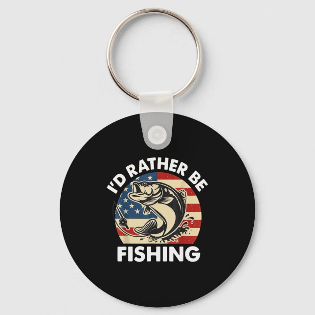 Funny I'd Rather Be Fishing American Flag Patrioti Key Ring (Front)