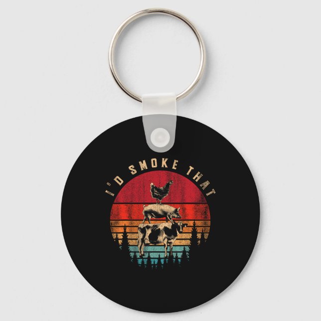 Funny Id Smoke That Barbecue Chef Grillmaster Gift Key Ring (Front)