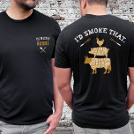 Funny I'd Smoke That Custom Name BBQ Grilling Dad T-Shirt<br><div class="desc">Personalise the front pocket Pit Master Name of this funny vintage "I'd Smoke That" black and dark colour t-shirt gift for men, featuring custom name design and grilling utensils on front side, and retro butcher cuts cow, pig, and chicken and distressed typography on the back side - the perfect Father's...</div>