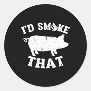 Funny I'd Smoke That Pork Pig Vintage Barbeque Classic Round Sticker