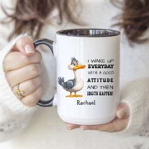 Funny "Idiots Happen" Angry DuckPersonalized Two-Tone Coffee Mug