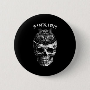 Funny if fits sit black cat skull minimalist meme 6 cm round badge