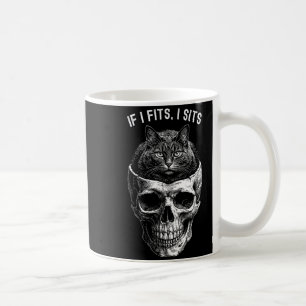 Funny If Fits Sit Black Cat Skull Minimalist Meme Coffee Mug