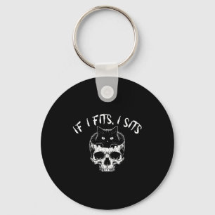 Funny if fits sit black cat skull minimalist meme key ring