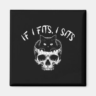 Funny If Fits Sit Black Cat Skull Minimalist Meme Magnet